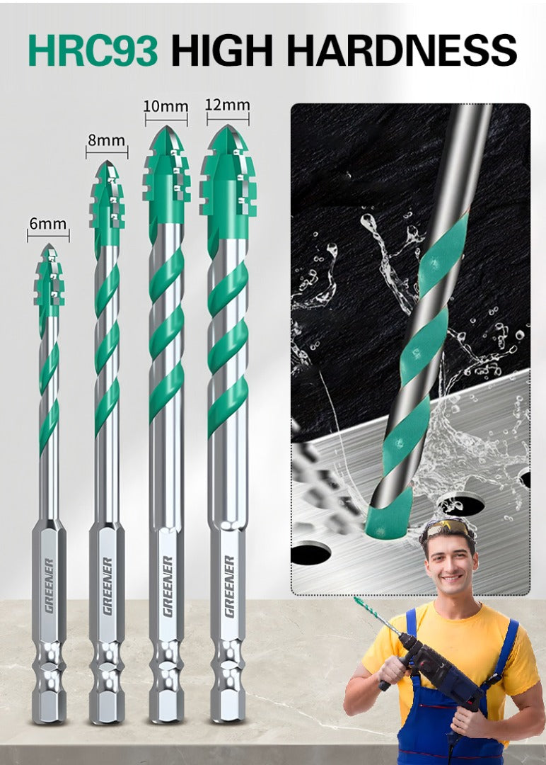 【6+8+10+12mm】【4 piezas】Broca universal con 4 bordes dentados para abrir y agrandar agujeros