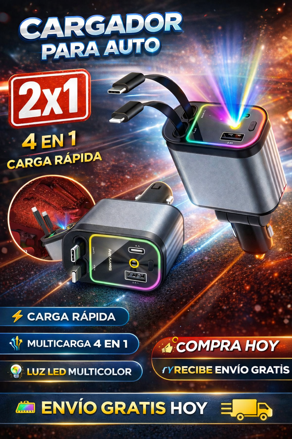 Cargador 4 en 1 con Proyector