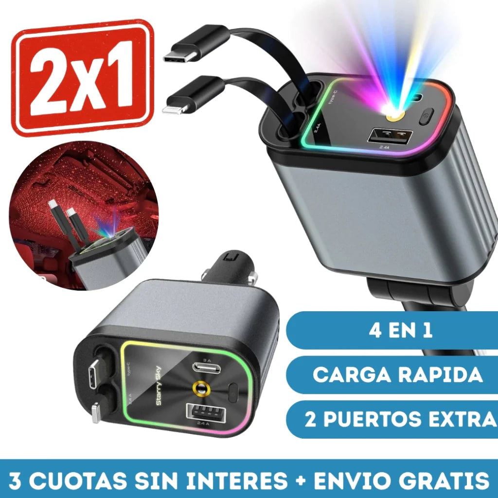 GalaxyPlug 4 en 1® Cargador retractil con luz de estrellas
